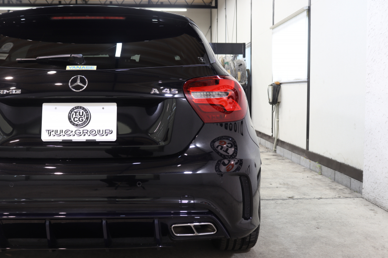 AMG Aクラス A45 4MATIC ﾚｰﾀﾞｰｾｰﾌﾃｨPKG　後期 ｷｰﾚｽｺﾞｰ 黒本革 HDDﾅﾋﾞTV ｽﾏﾎ連携 ﾊﾞｯｸｶﾒﾗ PTS LEDﾗｲﾄ AMG専用装備&ﾁｭｰﾆﾝｸﾞ ﾀﾞｲﾅﾐｯｸS BBS18AW 7AT　2年保証