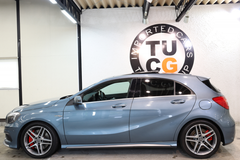 AMG Aクラス A45 4MATIC ﾚｰﾀﾞｰｾｰﾌﾃｨPKG　中期 ｷｰﾚｽｺﾞｰ 黒本革 ﾚｯﾄﾞｼｰﾄﾍﾞﾙﾄ ﾊﾟﾉﾗﾏSR HDDﾅﾋﾞTV&ｷｬﾝｾﾗｰ ﾊﾞｯｸｶﾒﾗ PTS ｷｾﾉﾝ AMG専用装備&ﾁｭｰﾆﾝｸﾞ 7AT 希少色ﾕﾆﾊﾞｰｽﾌﾞﾙｰ　2年保証