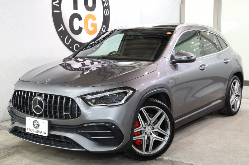 AMG GLA GLA45S 4MATIC+ ﾚｰﾀﾞｰｾｰﾌﾃｨPKG　現行 ｷｰﾚｽｺﾞｰ 灰/黒本革 ﾊﾟﾉﾗﾏSR MBUXﾅﾋﾞTV BT音楽 360ｶﾒﾗ PTS LEDﾗｲﾄ ﾊﾝｽﾞﾌﾘｰA AMG専用装備&ﾁｭｰﾆﾝｸﾞ ﾜｲﾔﾚｽ充電 8AT 希少色ﾏｳﾝﾃﾝｸﾞﾚｰ　2年保証