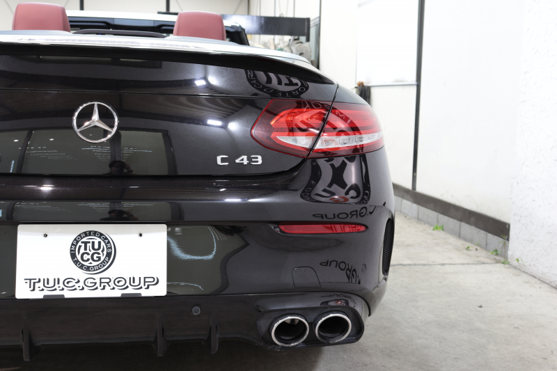 AMG Cクラス C43 4MATIC ｶﾌﾞﾘｵﾚ ﾚｰﾀﾞｰｾｰﾌﾃｨPKG　後期 赤本革 ｴｱｽｶｰﾌ ﾍｯﾄﾞｱｯﾌﾟD HDDﾅﾋﾞTV ｽﾏﾎ連携 ﾌﾞﾙﾒｽﾀｰ ﾊﾞｯｸｶﾒﾗ PTS LEDﾗｲﾄ AMG専用装備&ﾁｭｰﾆﾝｸﾞﾀﾞｲﾅﾐｯｸｾﾚｸﾄ ﾊﾟﾅﾒﾘｶｰﾅｸﾞﾘﾙ 赤幌 9AT　2年保証